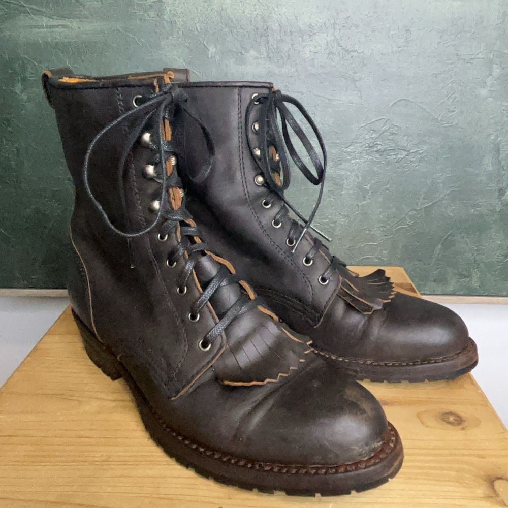 Frye 76550 Women's 8M Brown Leather Lace Up Combat Kiltie Boots